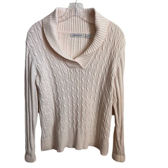 Liz Claiborne Sweaters - Liz Claiborne Cream Cable Knit Sweater Size Large 100% Cotton
